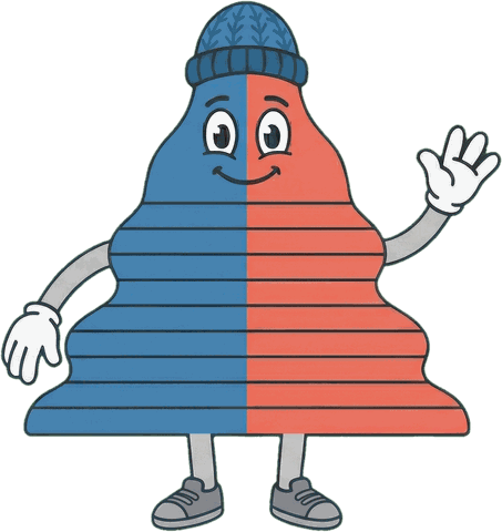 PopPy, a friendly cartoon population pyramid, waving hello
